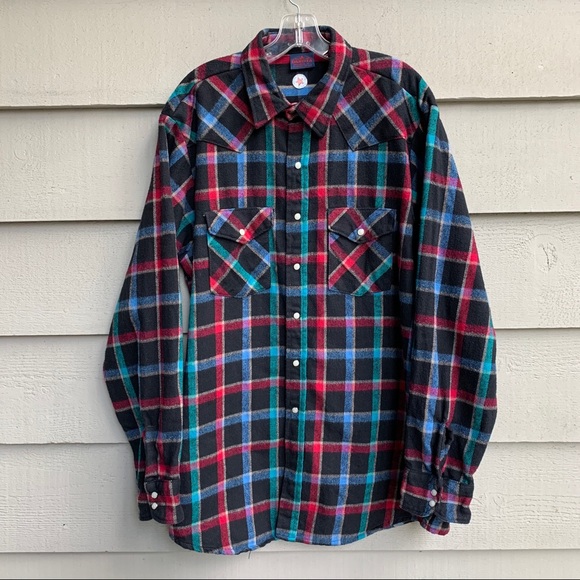 Vintage Other - Vintage Dakota Multicolor Plaid Western Flannel XL